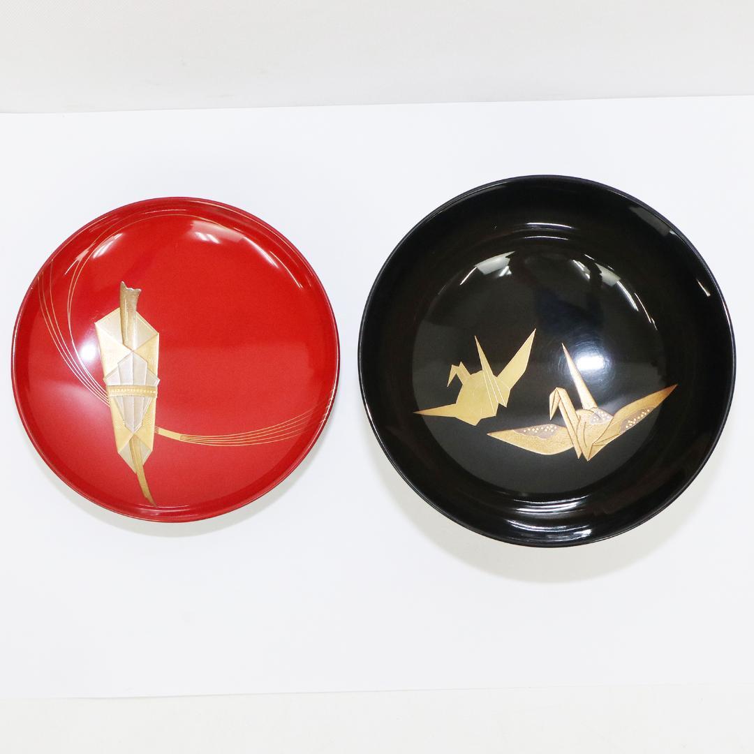 吸物椀　金彩　蒔絵 鶴 縁起物　木製　10客