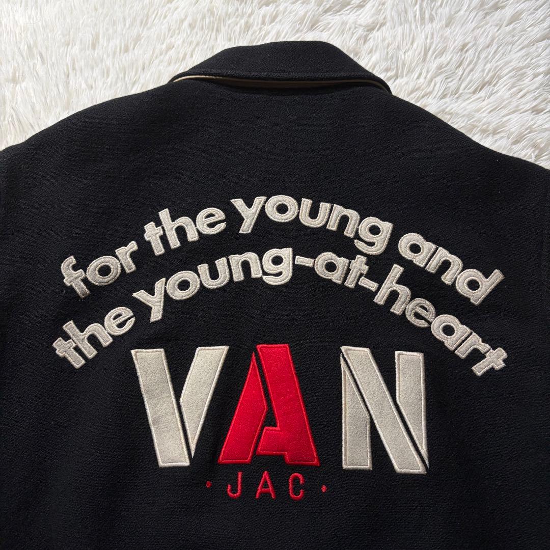 希少■VAN JACKET スタジャン　袖レザー　アーチロゴ　ネイビー　M