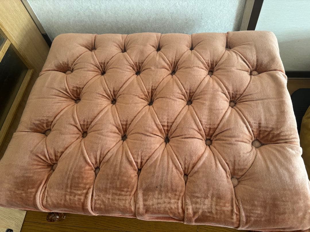 猫脚　ピンク ベルベット ヴィンテージ スツール　オットマン