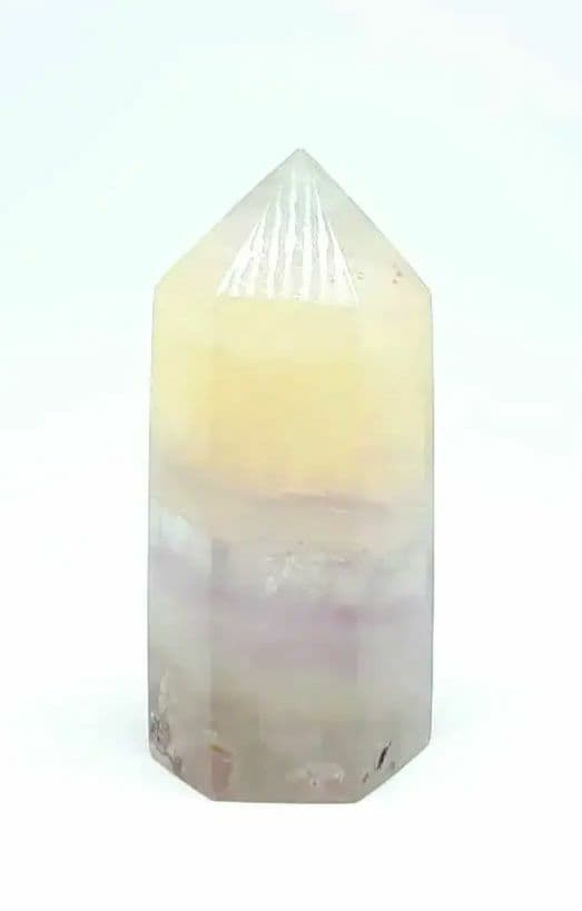 パステル　フローライト　ポイント　六角柱　虹　パイライト共生　蛍石　ピンク