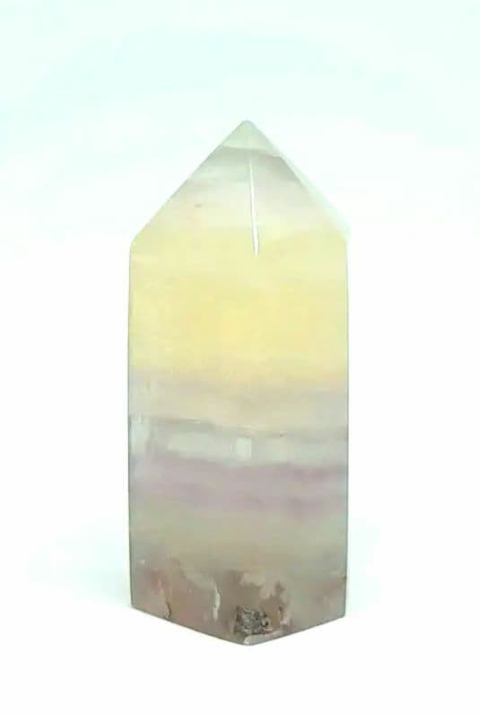 パステル　フローライト　ポイント　六角柱　虹　パイライト共生　蛍石　ピンク