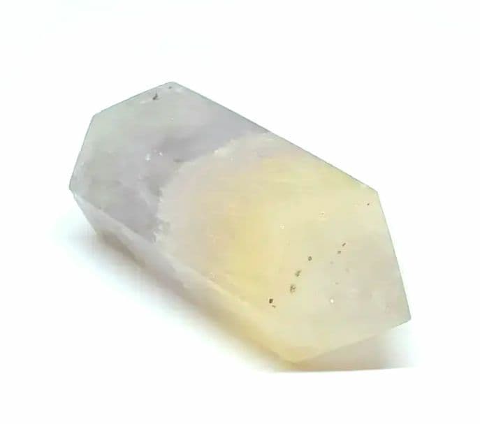 パステル　フローライト　ポイント　六角柱　虹　パイライト共生　蛍石　ピンク