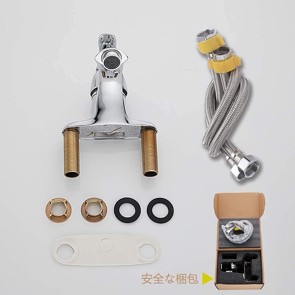 洗面台蛇口 2穴 洗面用混合水栓 ツーホール式 シングルレバー 洗面水栓