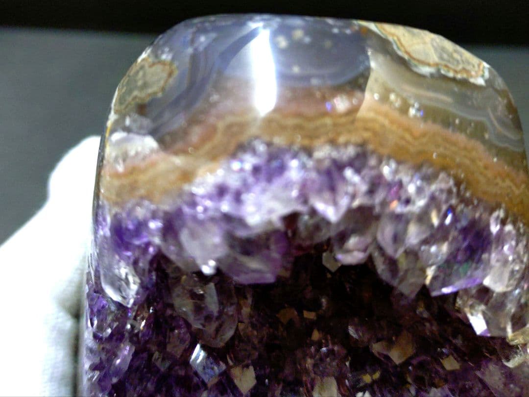 ☆希少☆縁起物☆高透明☆ウルグアイ産アメジストクラスター　瑪瑙共生　原石　⑩