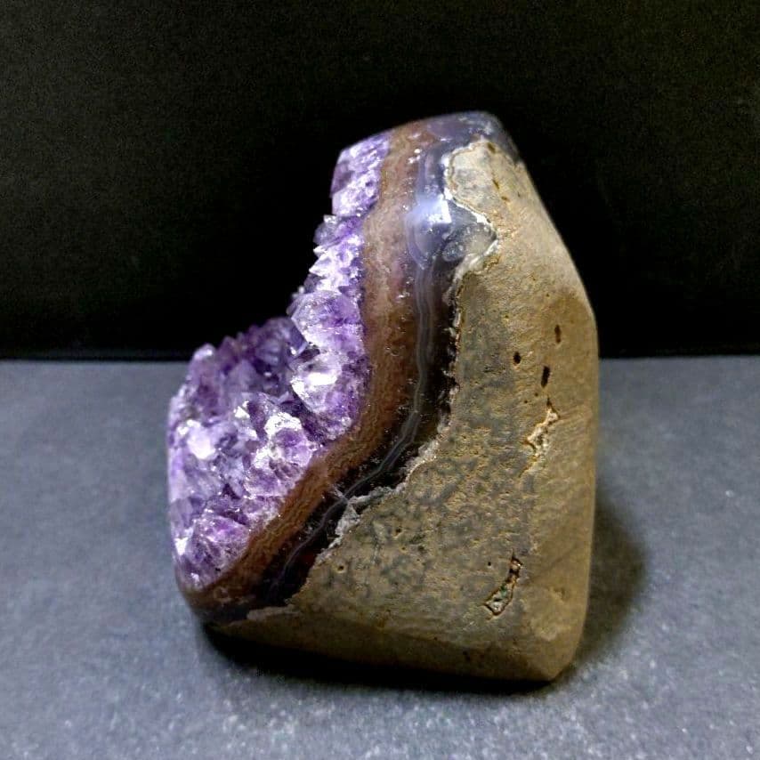 ☆希少☆縁起物☆高透明☆ウルグアイ産アメジストクラスター　瑪瑙共生　原石　⑩