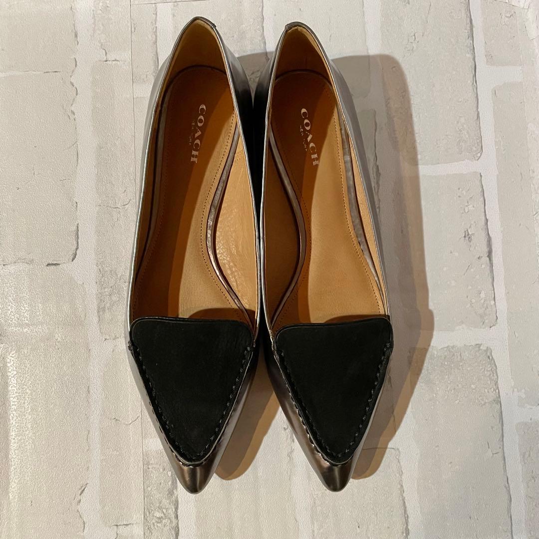 【極美品】COACH フラットシューズ メタリック＆ブラック 38.5 B