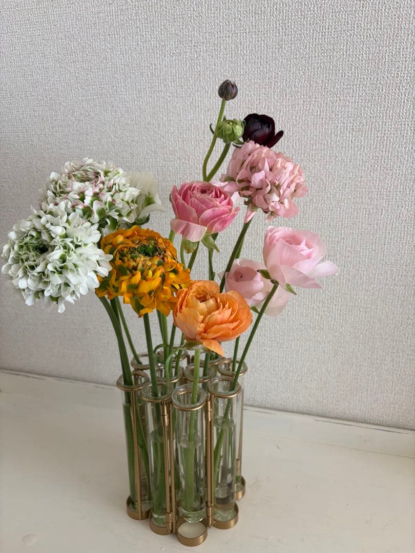 真鍮　試験管型　フラワーベース 10本連結　四月の花器風