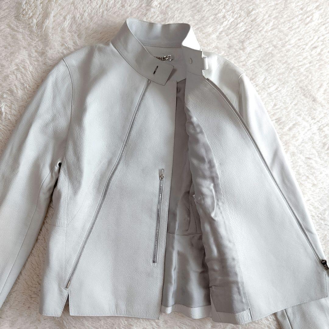 HERMES レザージャケット　ライダース　アイスブルー やぎ革 フランス製