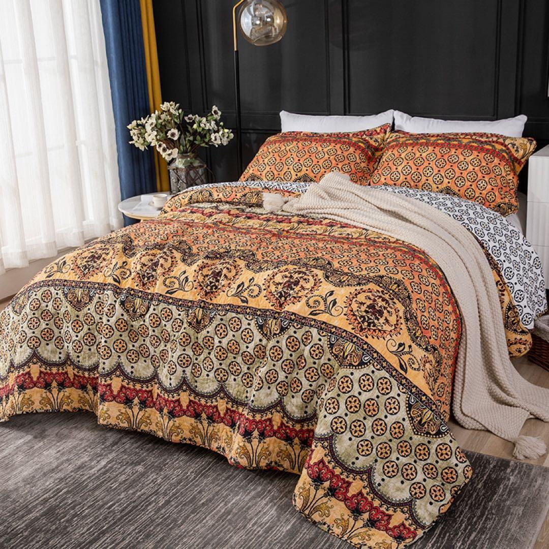 キルトベッドカバー3点セット綿マルチカバー キルティング 112