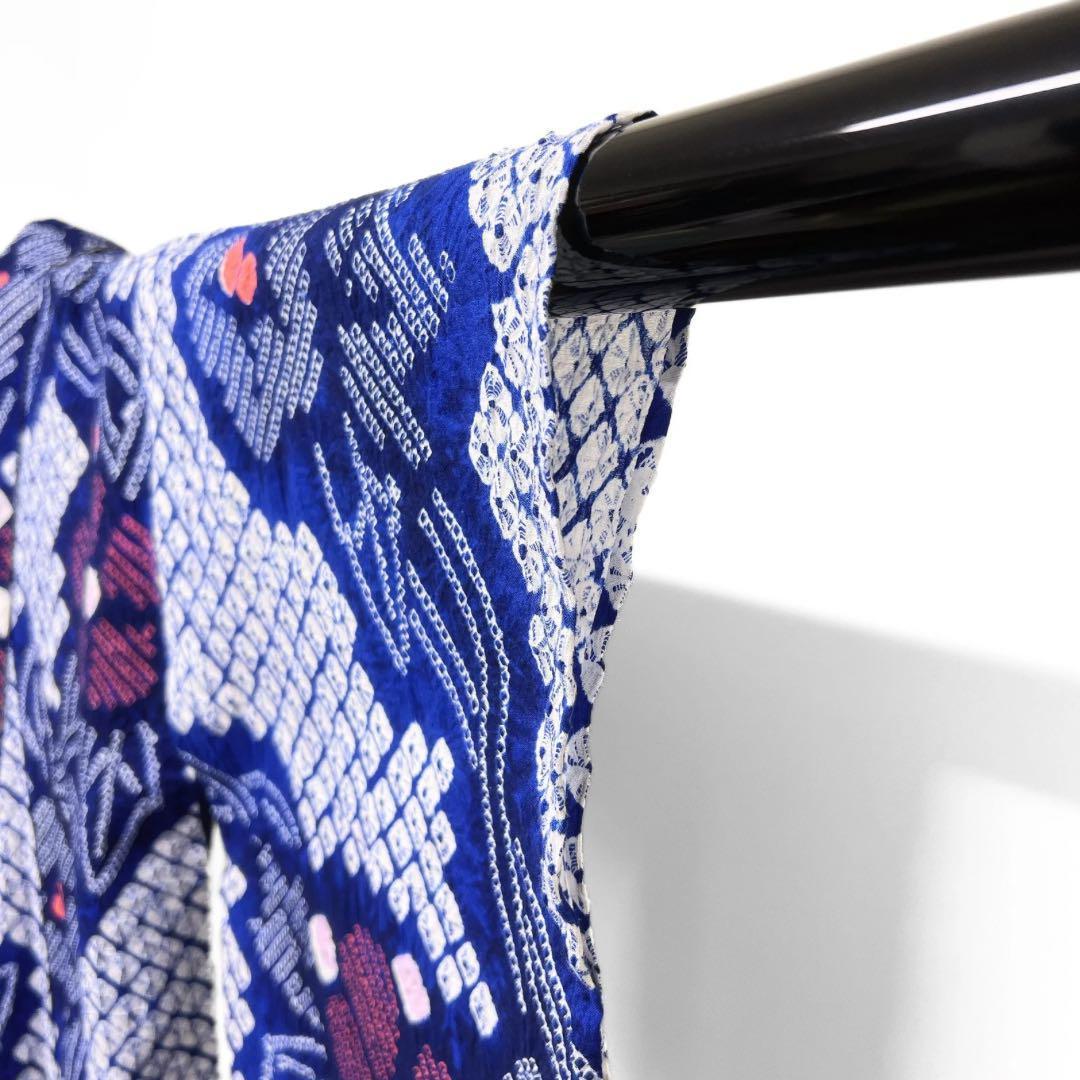 浴衣　有松鳴海絞り　朝顔　花模様　蔦　鹿の子　着物　064w d