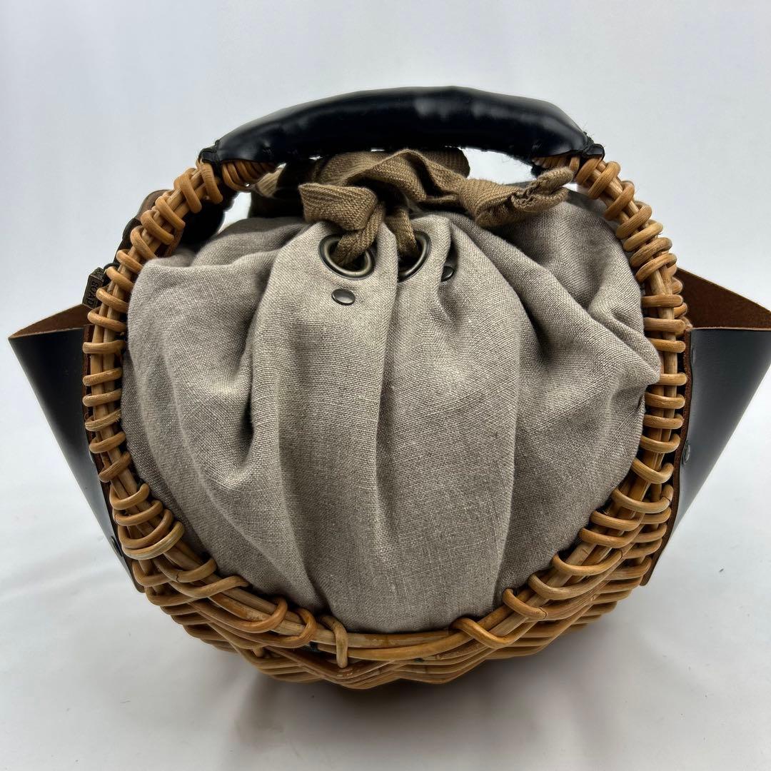 【美品】エバゴス　チョコボール　ハンドバッグ　カゴバッグ　レザー　巾着　ブラック