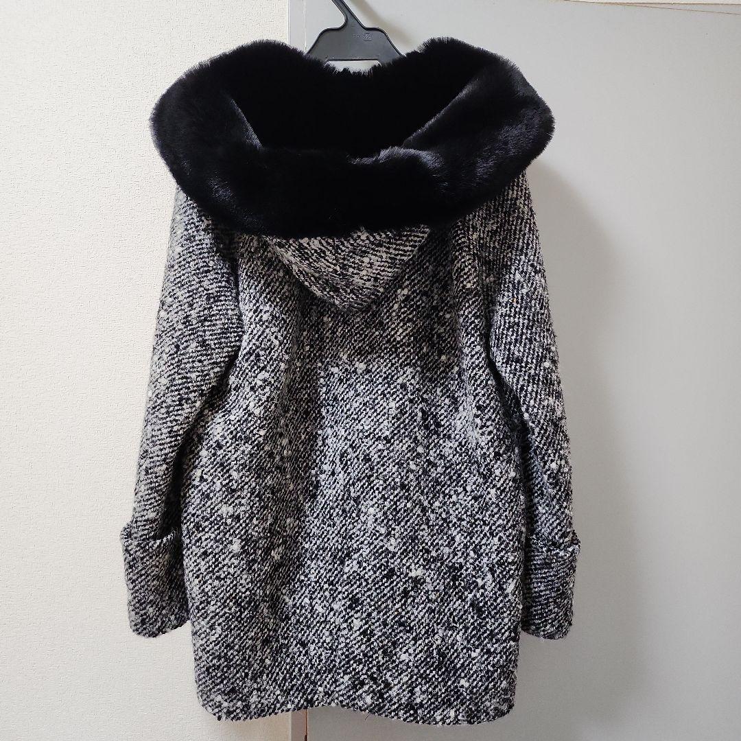 Diagram ファーフード付きダブルブレストツイードコート