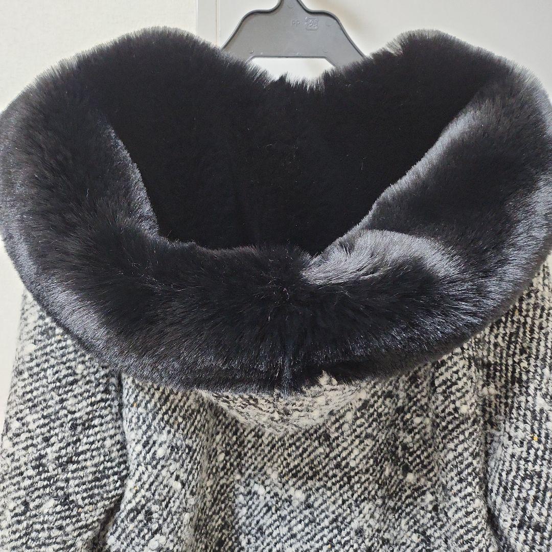 Diagram ファーフード付きダブルブレストツイードコート