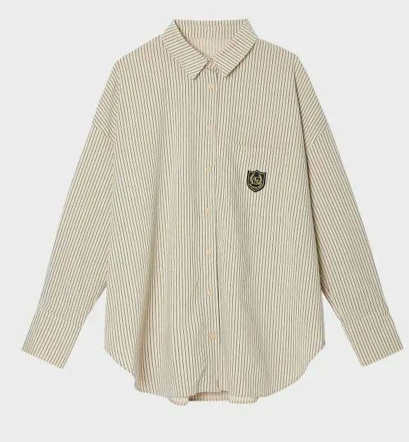 ANIECA タグ付き未使用ストライプエンブレムシャツベージュ オーバーサイズ