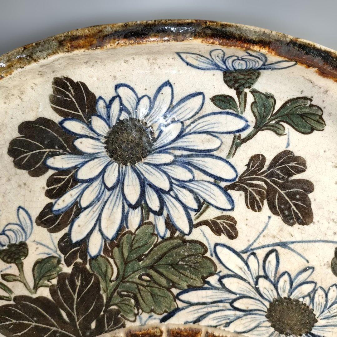 A1348-5/尾形乾山/扇形花画大皿/飾大皿/尺皿/絵皿/盛皿/床飾/額皿/