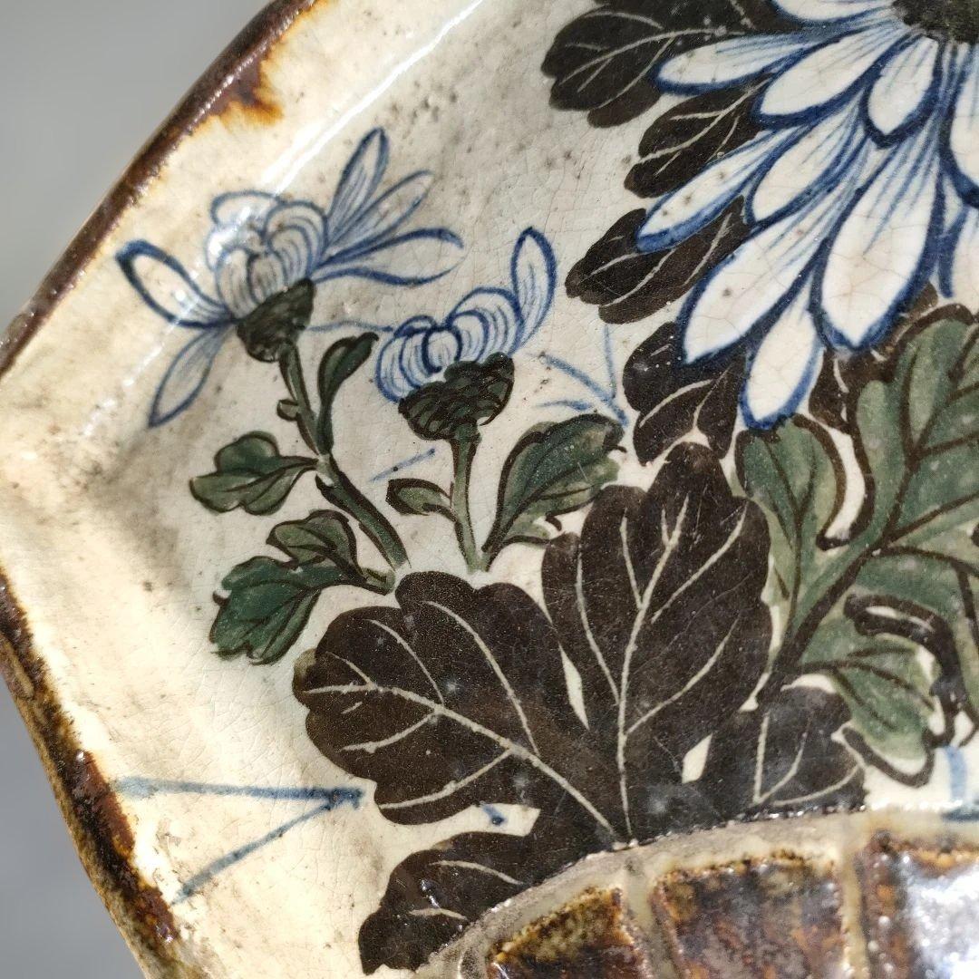 A1348-5/尾形乾山/扇形花画大皿/飾大皿/尺皿/絵皿/盛皿/床飾/額皿/