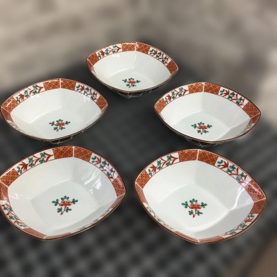 たち吉　呉須赤絵　煮物鉢　赤絵角　花数寄　赤絵皿　花あわせ　橘吉まとめ売り