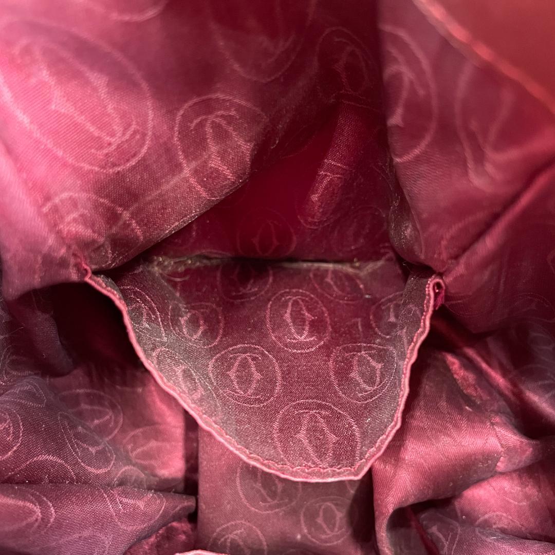 良品 Cartier ショルダーバッグ レザー ボルドー マストライン 巾着