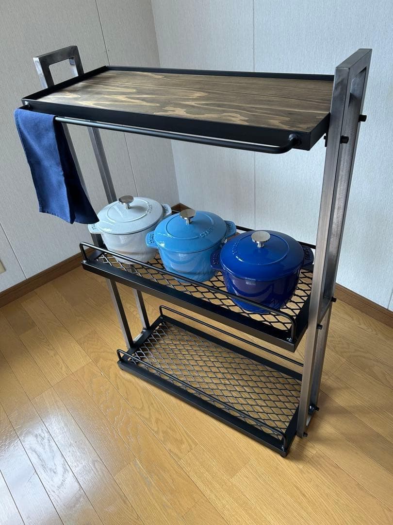 キッチン3段シェルフ　スタイリッシュ　オシャレ　アイアン家具