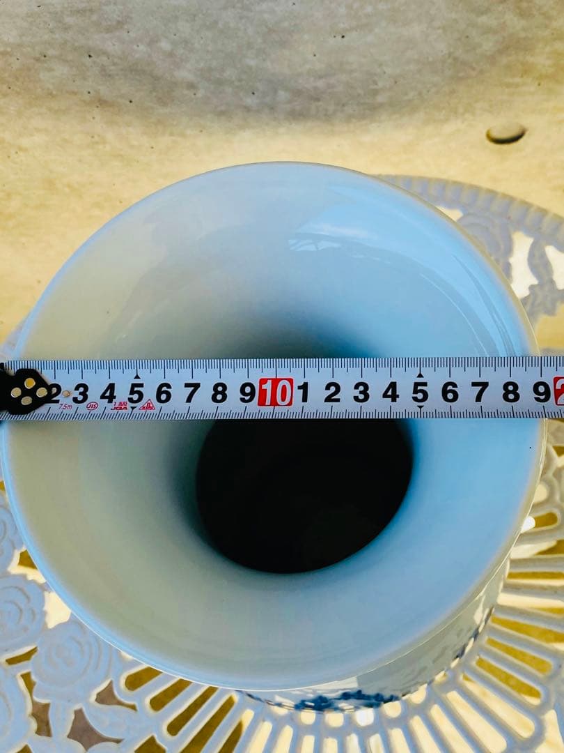 青白磁 山水画 フラワーベース