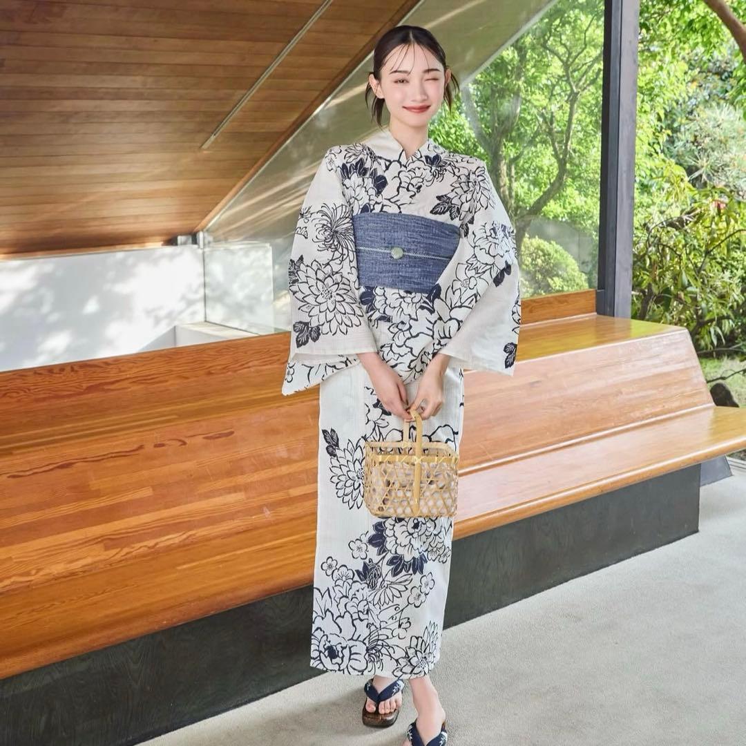 hinari 浴衣3点セット　牡丹/ネイビー/FREE