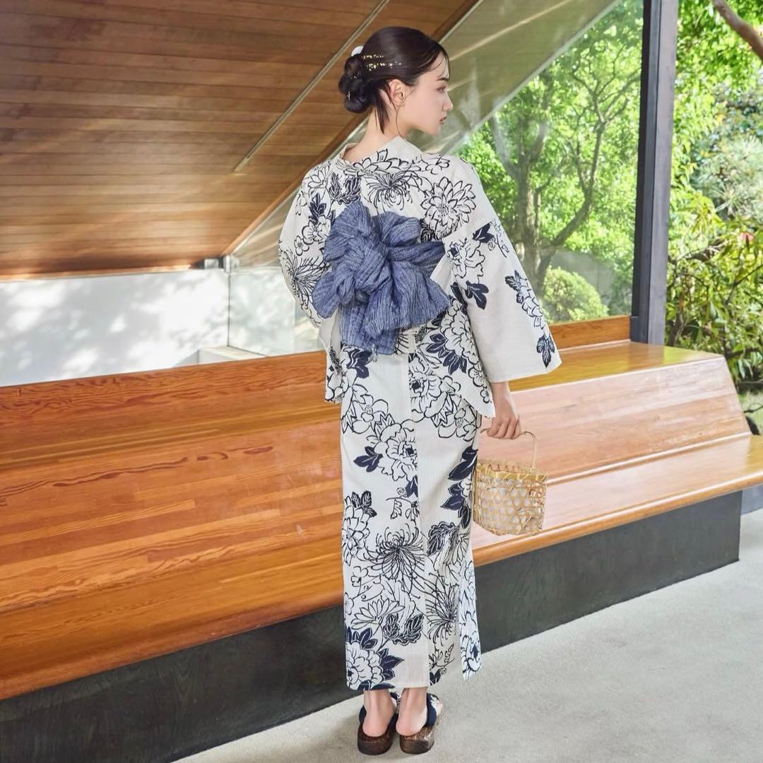 hinari 浴衣3点セット　牡丹/ネイビー/FREE