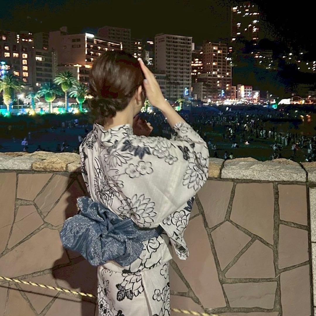 hinari 浴衣3点セット　牡丹/ネイビー/FREE