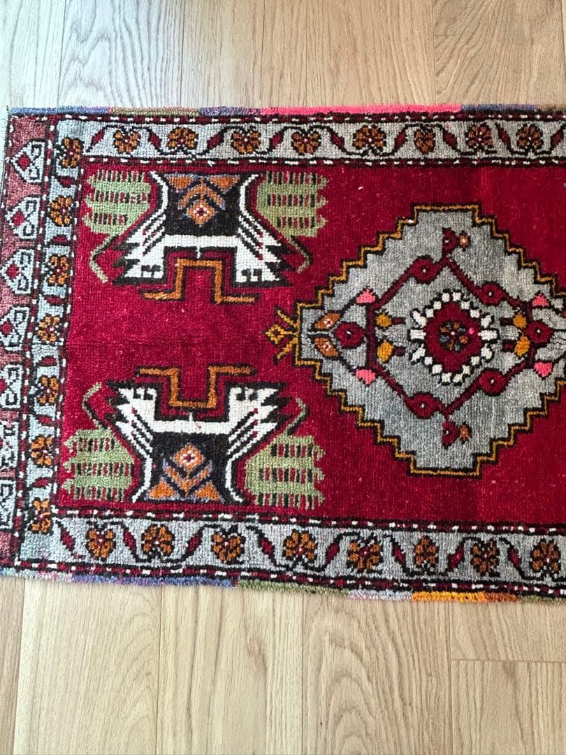 お値下げ　トライバルラグ・トルコヴィンテージラグ・ウール約54×102cm