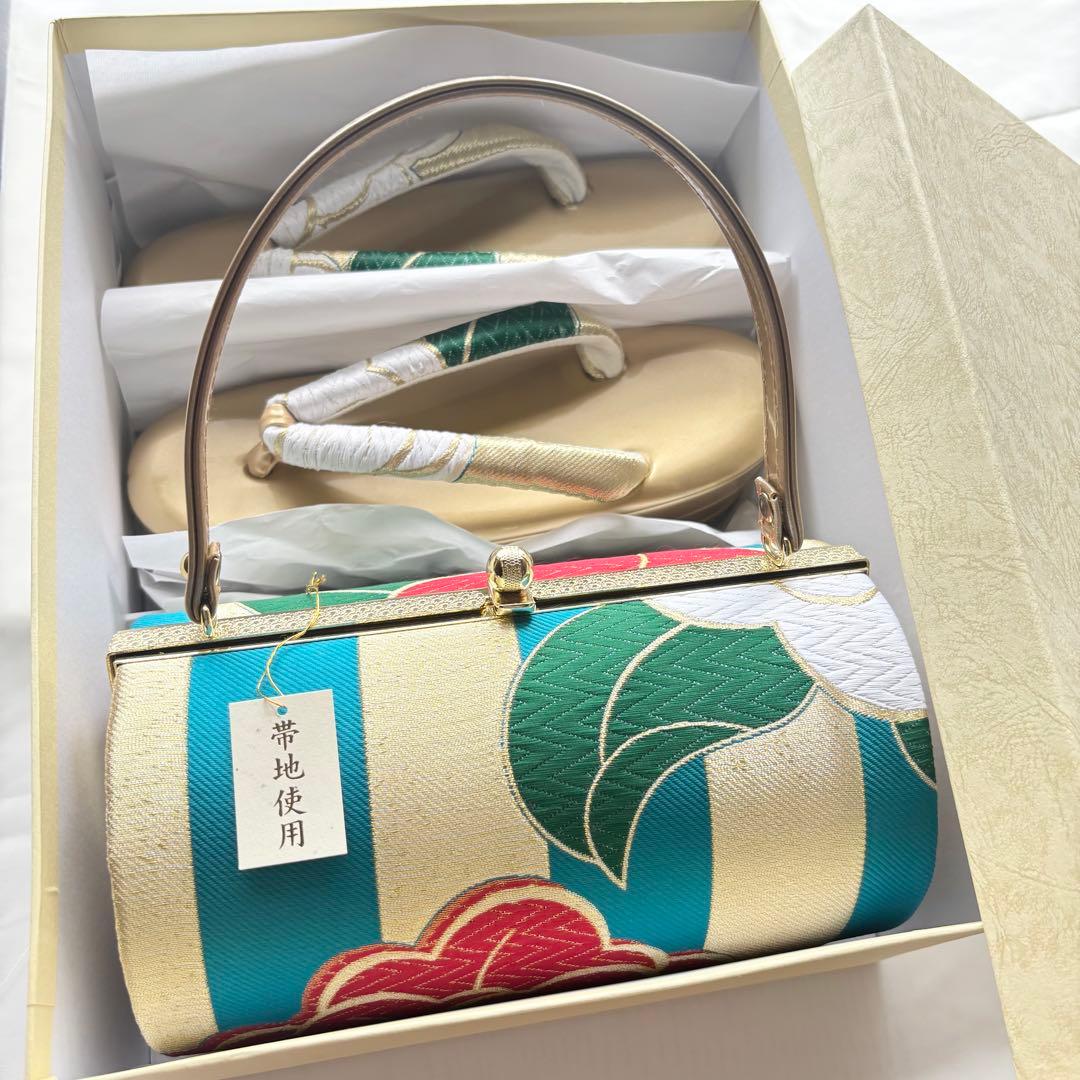 高級帯地使用 草履バッグセット　厚底