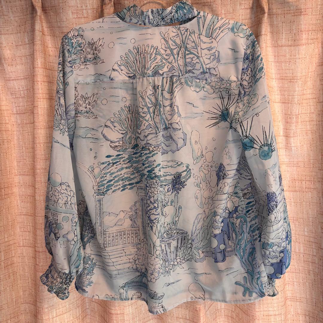 く*る様 PINKY&DIANNE ノーティカルプリントブラウス ブルー