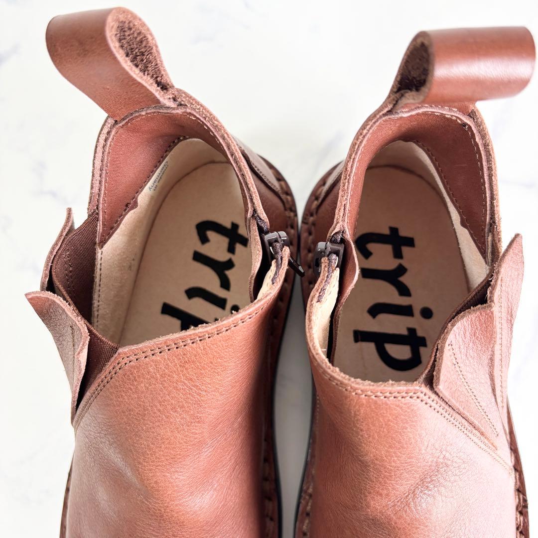 極美品 トリッペン キンキー ショートブーツ サイドゴア レザー ブラウン