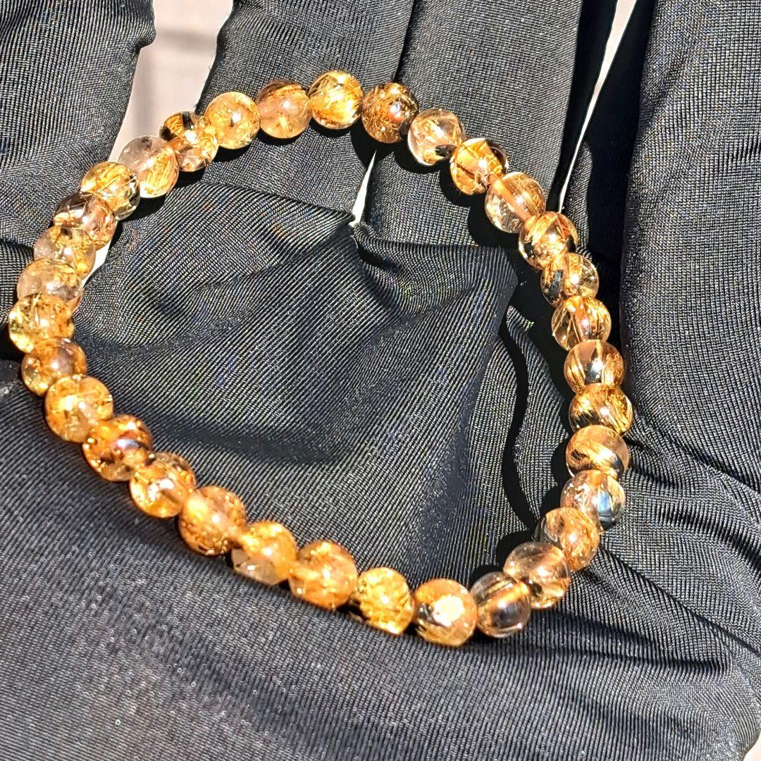 高品質 太陽放射タイチンルチルクォーツ ブレスレット 5.5㎜ 金運