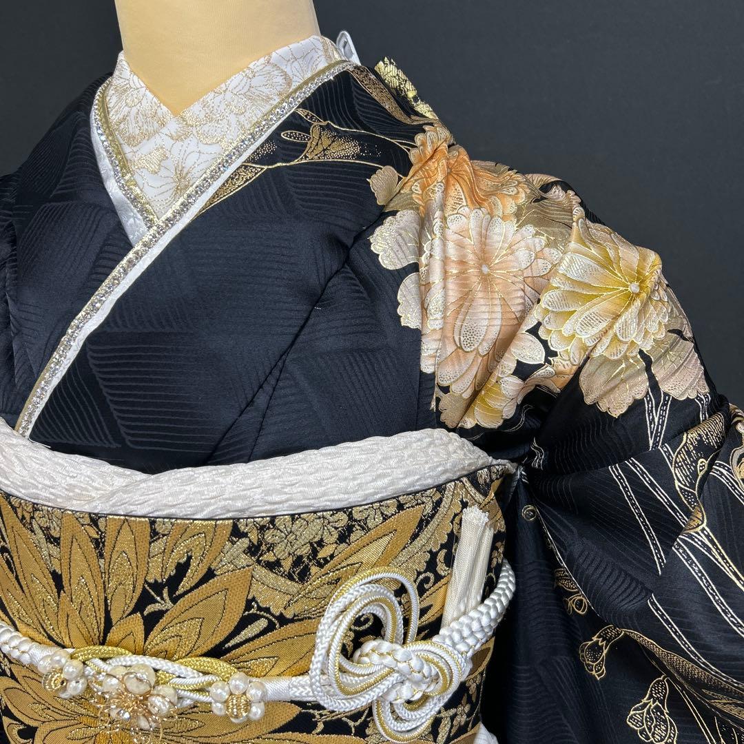 ゴージャスな黒白染め分けにゴールドの振袖セット