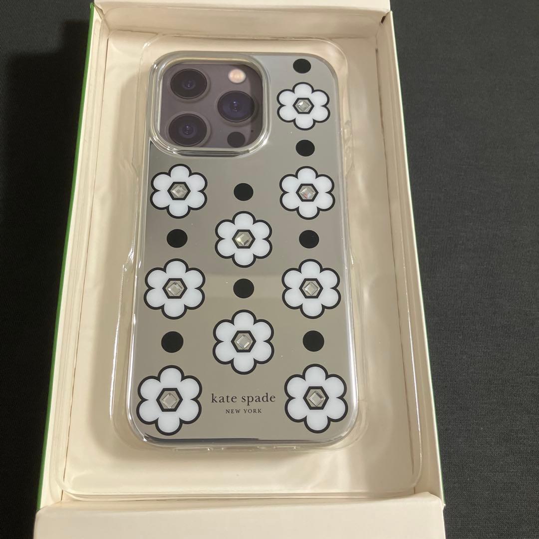 新品未使用　ケイトスペード　iPhone15pro ミラー　花柄　ラインストーン