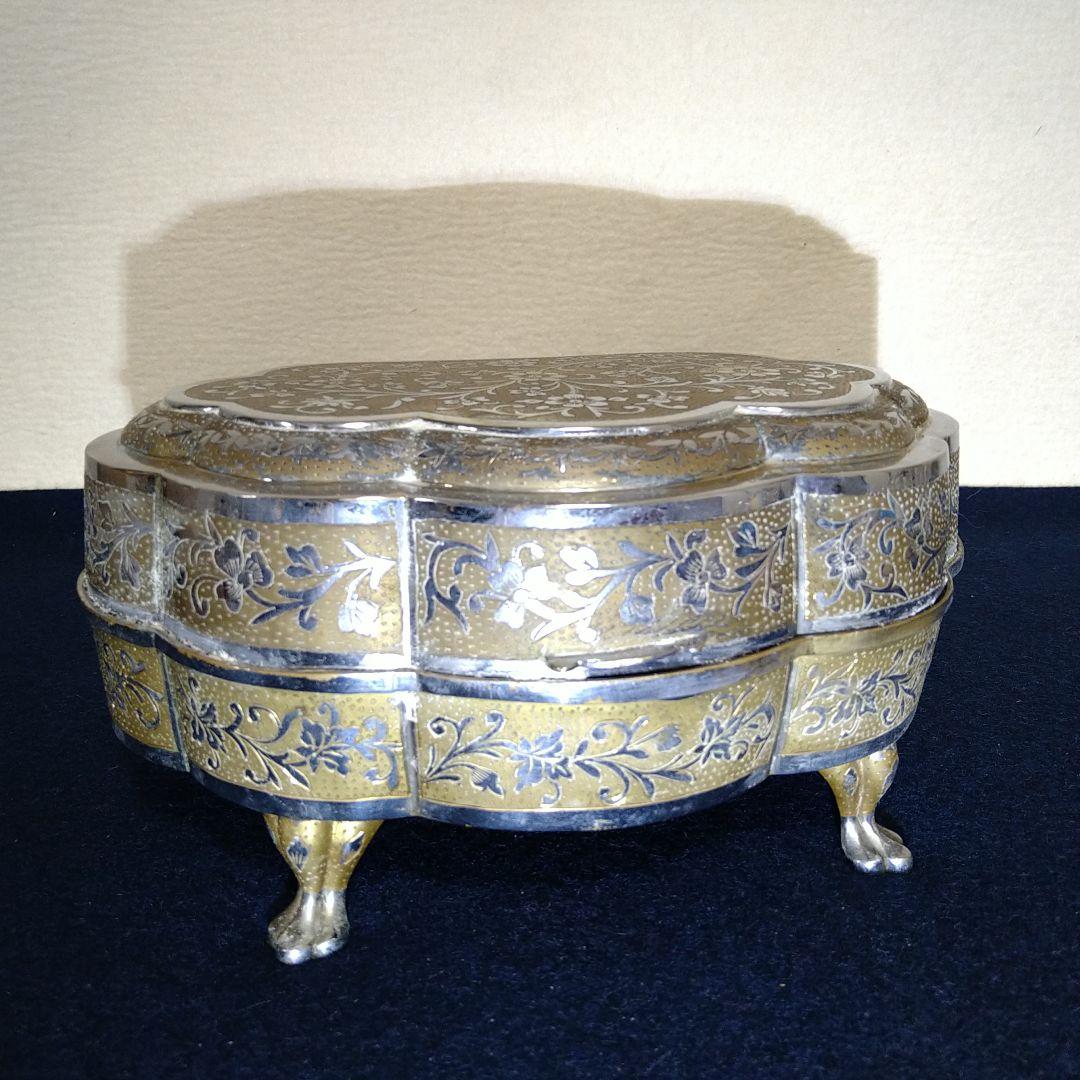 ふくちゃんA967 インド銀製品 彫金 オルゴール稼働 宝石箱 小物入れ