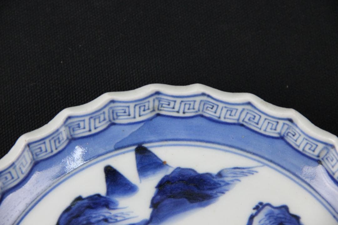 古伊万里 染付 山水図 五枚組 小皿 菓子皿 風景絵 江戸～明治期 Eo21-6