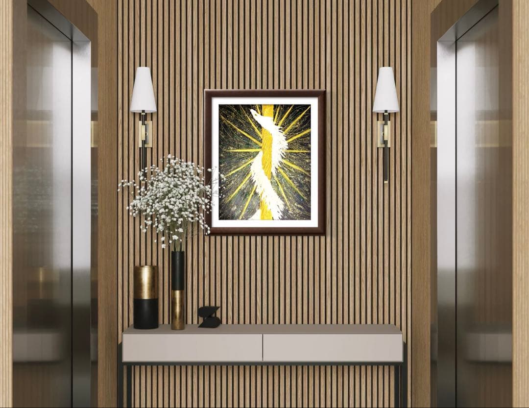 開運絵画　龍柱　白龍様の目　光の柱　天と地のエネルギー　龍神様　白龍　金箔