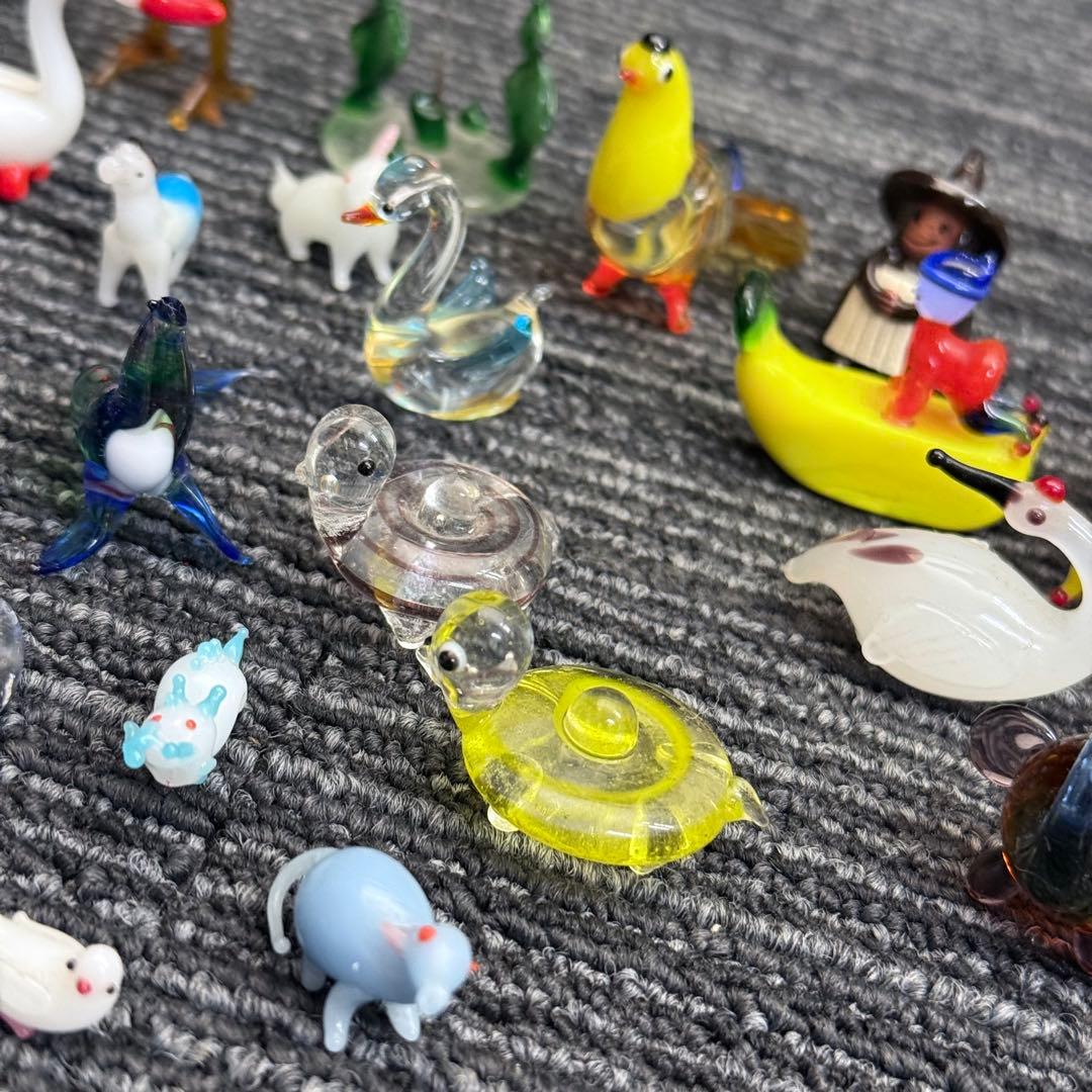 ガラス 細工 ミニチュア 小物 インテリア レトロ 動物 鶴 犬 アヒル