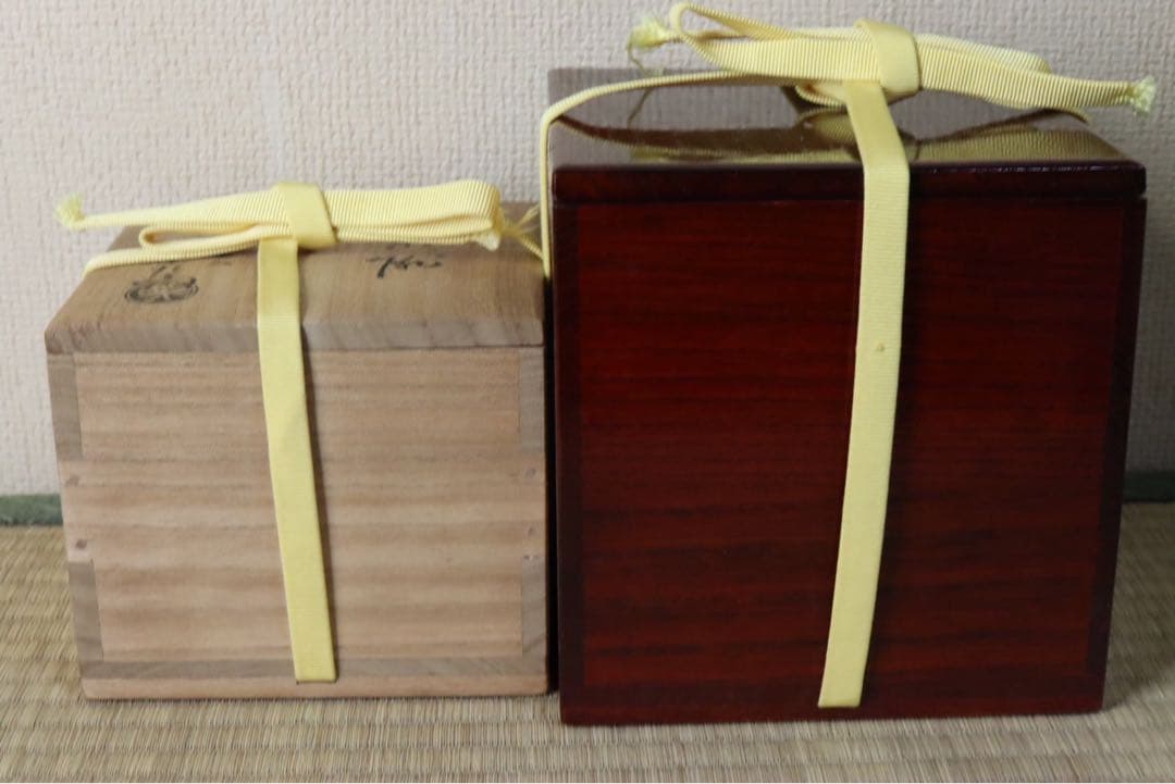 楽吉左衛門 旦入作 黒茶碗 碌々斎 花押 銘 書付箱 共箱 二重箱