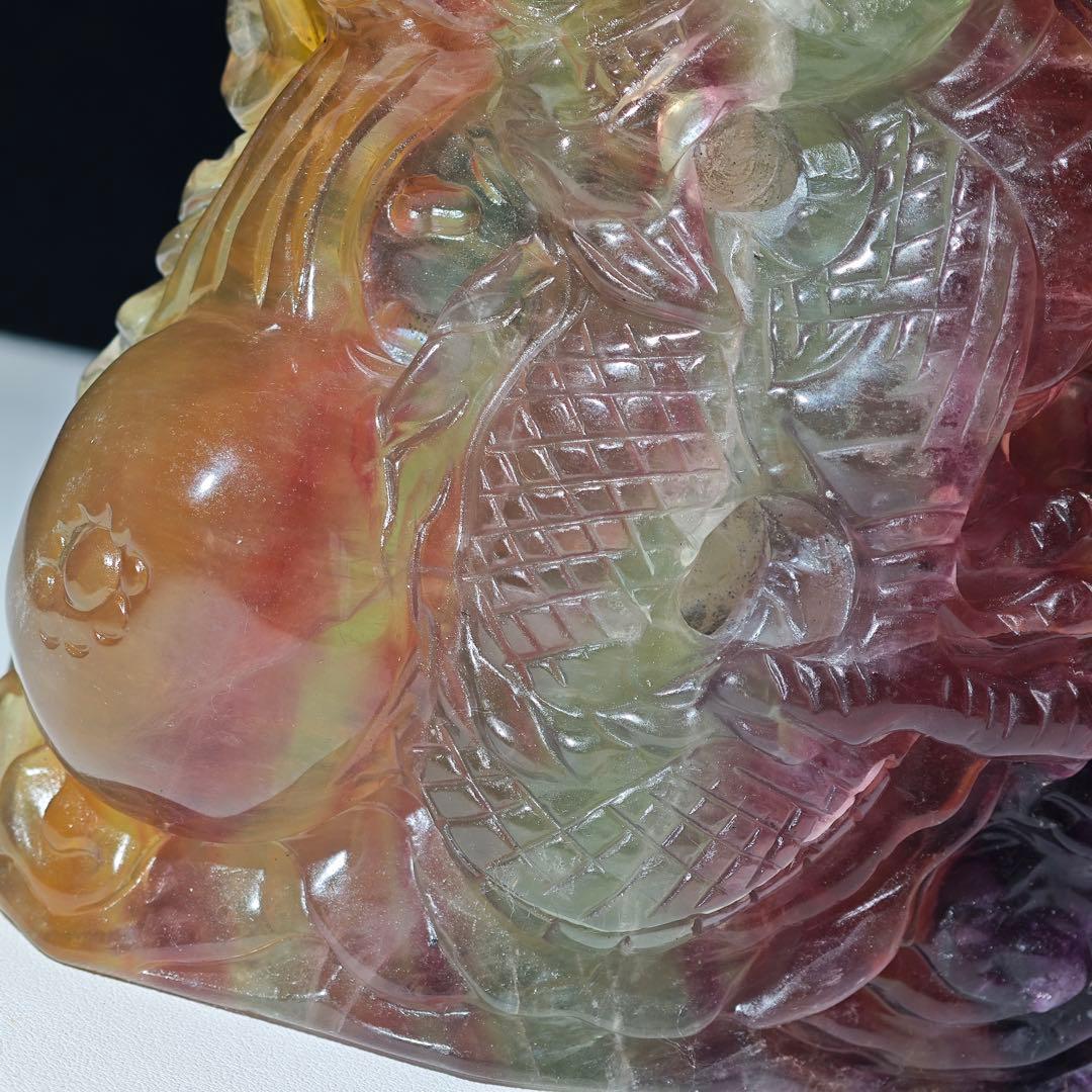 天然石フローライトの龍　ドラゴン　置物　彫物NO.060804