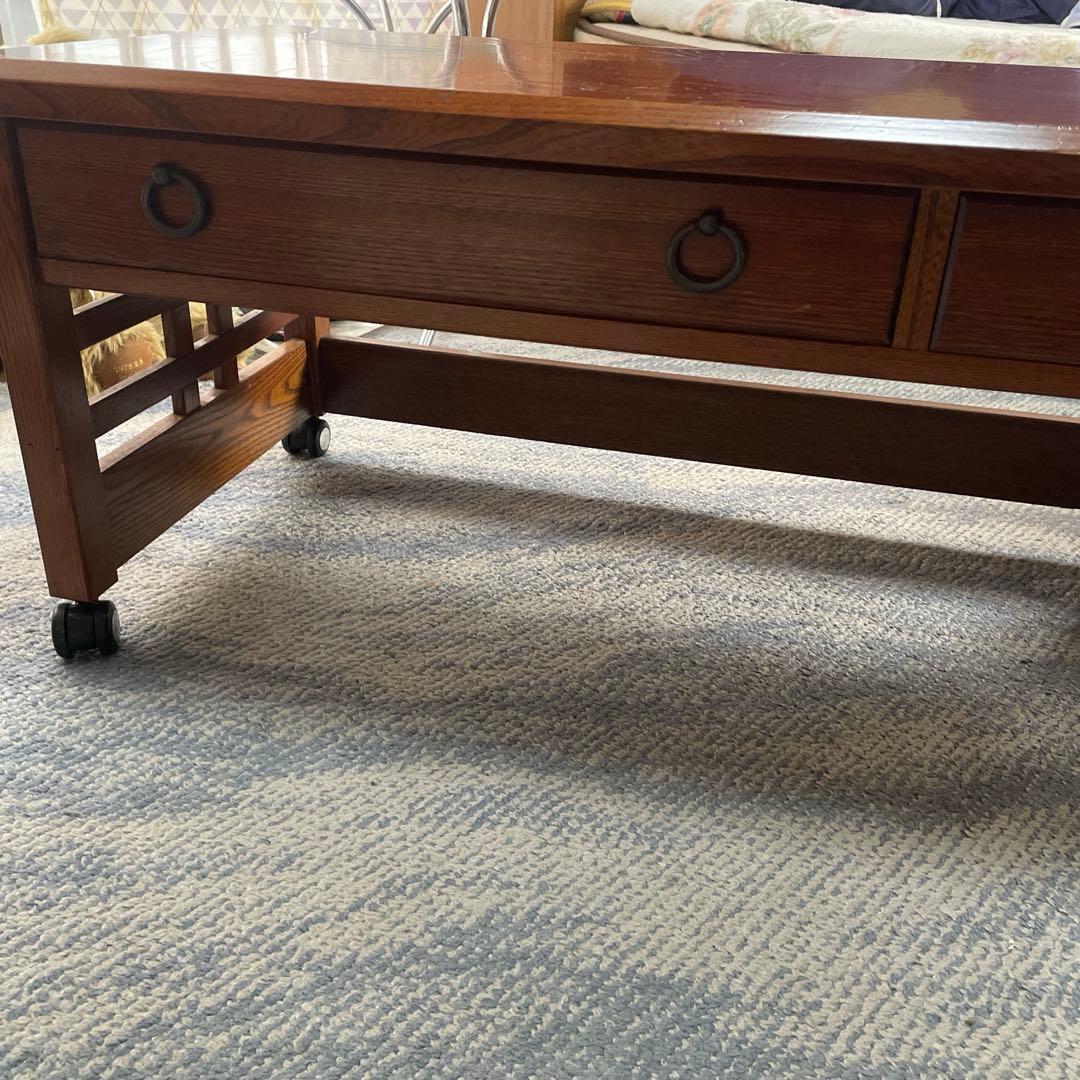 書院作り風レトロ木製座卓 引き出し付き 中型