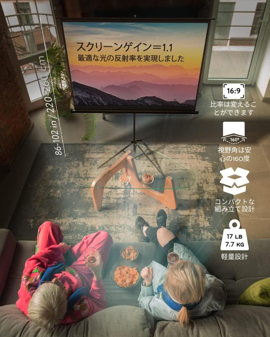 【開封・未使用】PropVue 三脚式プロジェクタースクリーン 100インチ