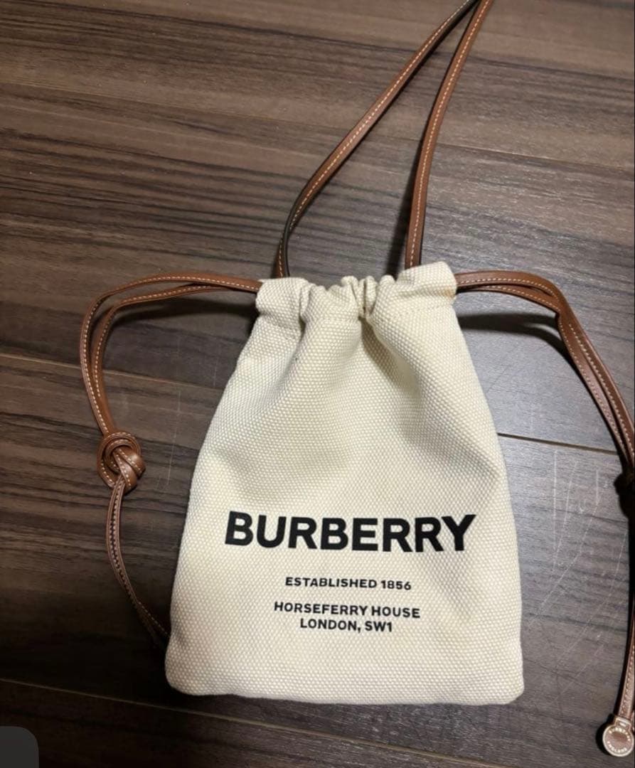 BURBERRY 美品 ミニ 巾着 ショルダーバッグ キャンバス レザー ロゴ