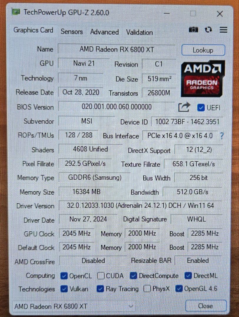 グラフィックボード・グラボ・ビデオカード msi RX6800XT