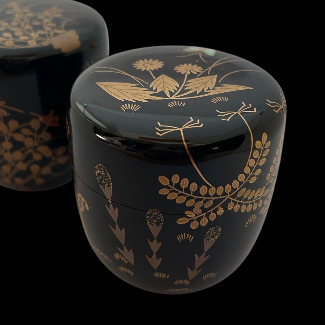 【茶道具】中村宗悦 春秋一双 中棗 金蒔絵 螺鈿 共布 共箱