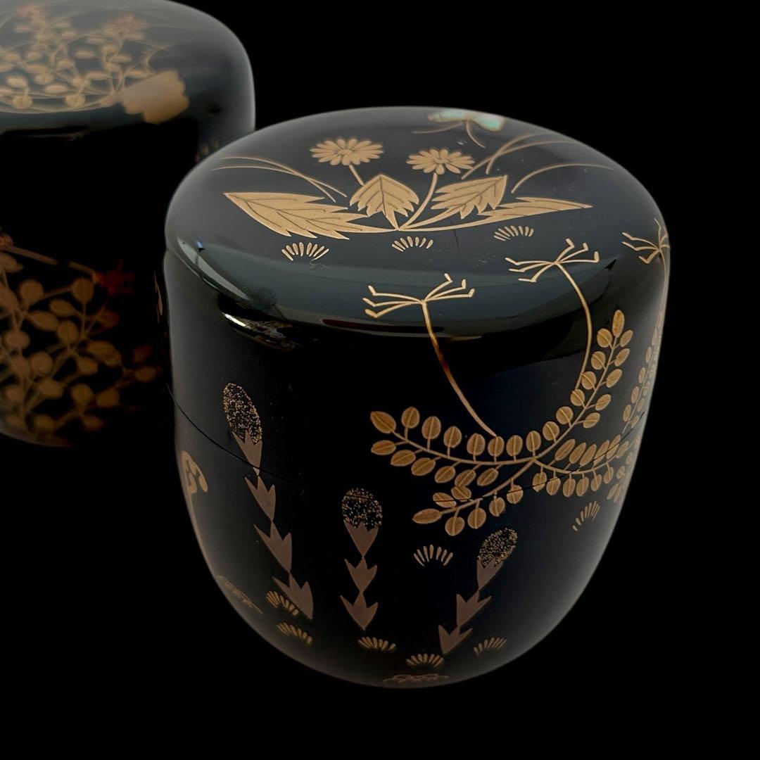 【茶道具】中村宗悦 春秋一双 中棗 金蒔絵 螺鈿 共布 共箱