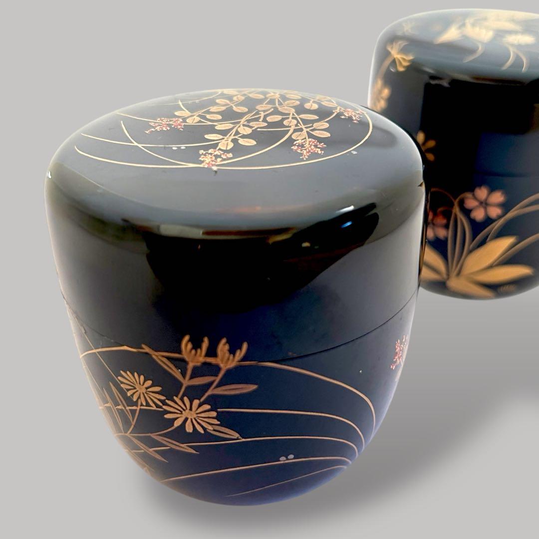 【茶道具】中村宗悦 春秋一双 中棗 金蒔絵 螺鈿 共布 共箱