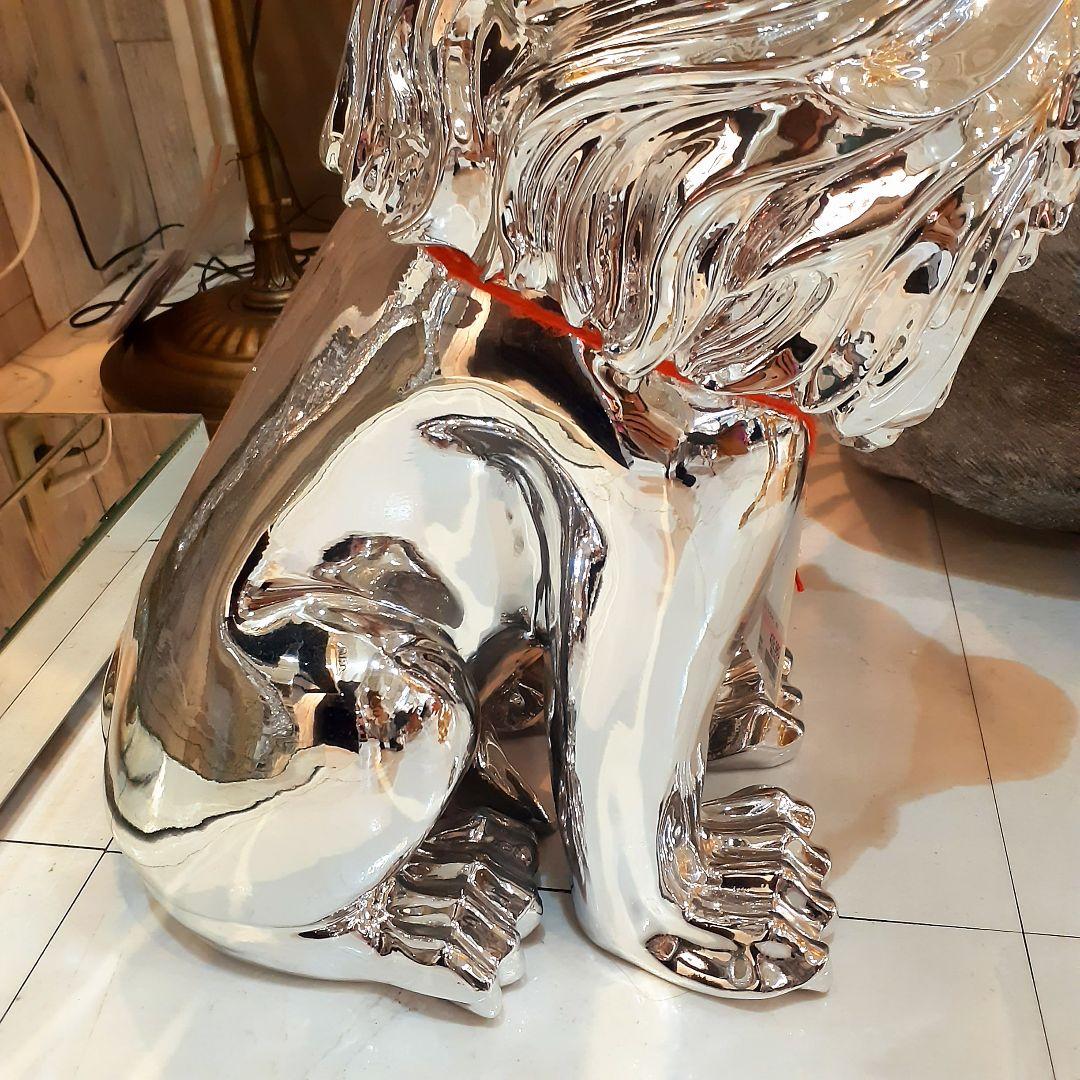 輸入雑貨　アニマルオブジェ　シルバー　『百獣の王様ライオン』　置物　縁起物