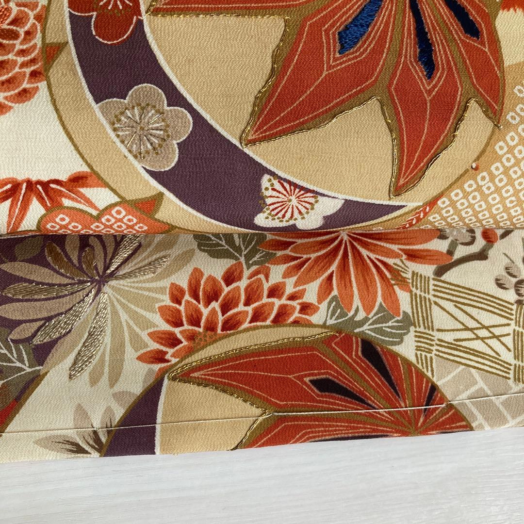 アンティーク名古屋帯　刺繍　しつけ糸付　大正ロマン　正絹　金駒刺繍　N66-26