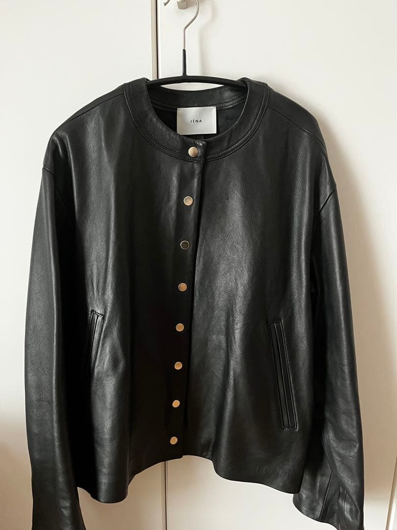 IENA シープクルーネックブルゾン　レザージャケット